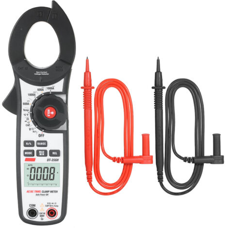Pinza amperimétrica CEM DT-356H de 1000 A y 6000 cuentas TRMS, medición de corriente/tensión CA/CC, comprobador NCV universal, temperatura de -20 a 760 °C.