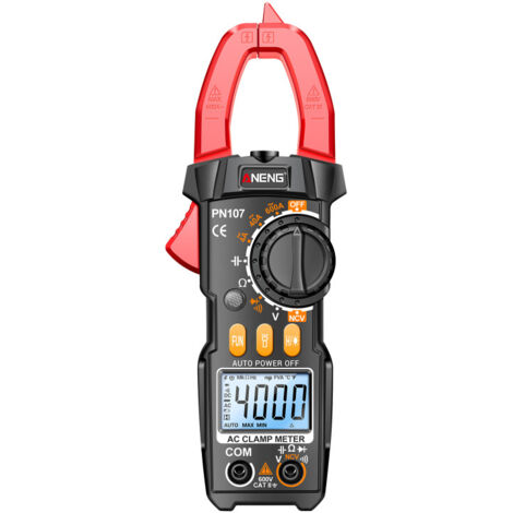 Pinza amperimétrica digital CAT II de 600 V CA, multímetro de 4000 cuentas, mide corriente CA/CC, voltaje CA, resistencia, condensadores, diodos, sin contacto.