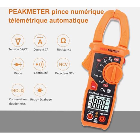 Pinza amperimétrica digital, multímetro, amperímetro, comprobador de voltaje, medidor de corriente alterna de 600 A para electricistas, voltaje CA/CC, resistencia, NCV, LPF, diodo, continuidad y retro