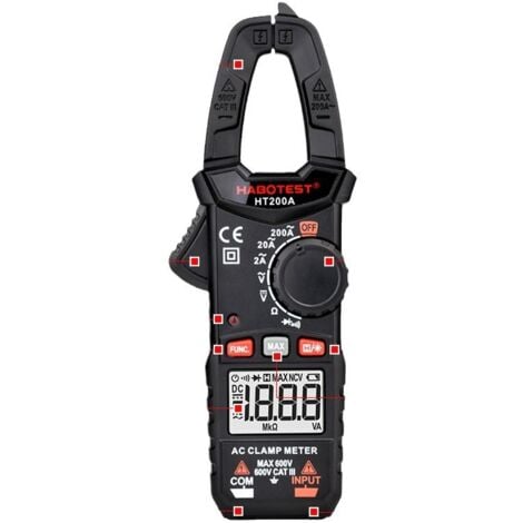 FITAGS Pinza amperimétrica TACKLIFE, amperímetro de 6000 cuentas, multímetro digital profesional con rango automático, prueba de corriente NCV - CM02A