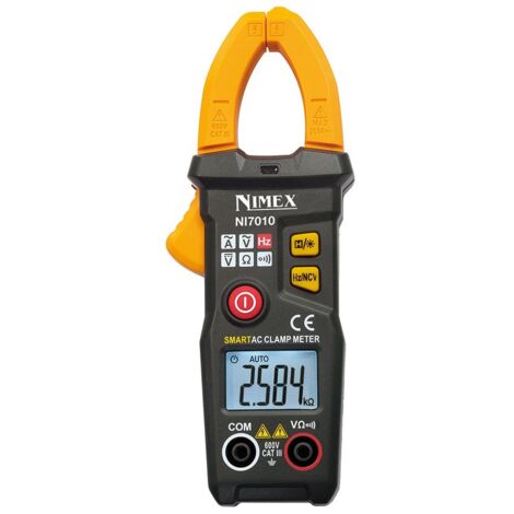 Pinza amperometrica autorange 3,5 digit Nimex NI7010 CAT III 600V - Funzioni: tensione DC, tensione AC, corrente AC, resistenza, frequenza, non contact voltage, test di continuità