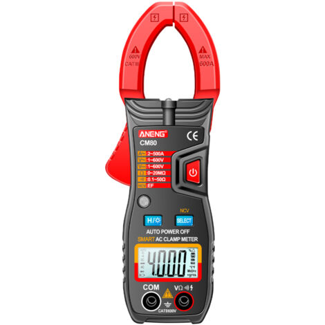 Pinza amperometrica CM80, multimetro a pinza a 4000 conteggi, selezione automatica della portata, voltmetro da 500 A, amperometro CA, ohmmetro con torcia.