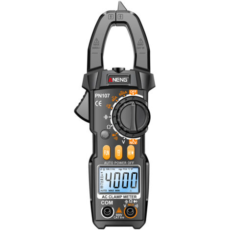 Pinza amperometrica digitale PN107, tester multimetro CAT II 600V, misura corrente AC/DC, tensione AC, resistenza, condensatore, diodi