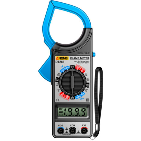 Pinza amperometrica digitale professionale True RMS modello DT266, display LCD 1999 conteggi, tester corrente tensione AC/DC