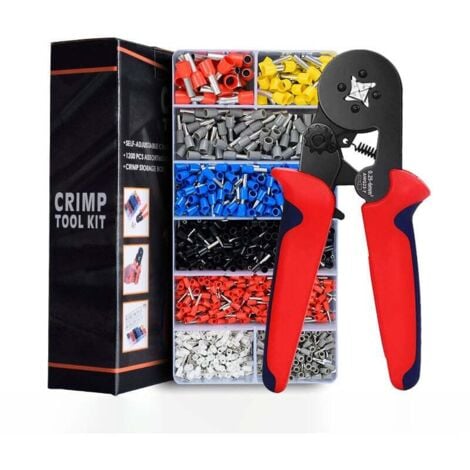 ZVD Pinza crimpatrice, 1200 terminali a crimpare isolati, capocorda per cavi elettrici, pinza crimpatrice per capicorda, cavo di collegamento 0,25–10,00 mm², pinza crimpatrice a cricchetto per elettricist