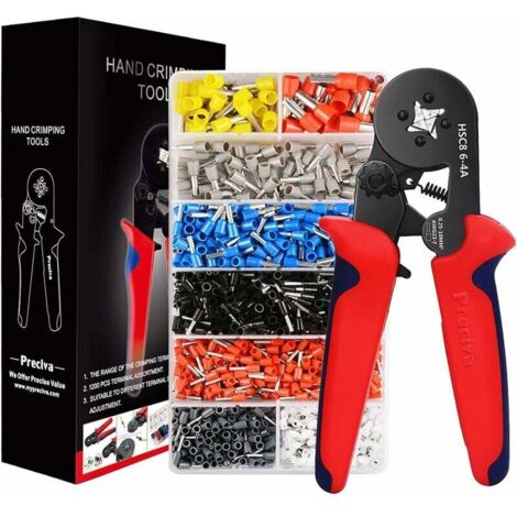 Pinza crimpatrice, 1250 scatole terminali a crimpare isolate, Pinza crimpatrice, Capicorda elettrici, Capicorda per cavi 0,25 - 10,00 mm², Pinze per elettricisti, Pinze a pressare, Pinze (03)