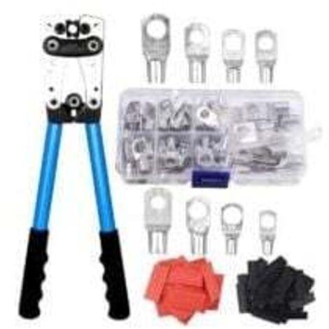 Pinza crimpatrice elettrica multistrato AWG 10-0,6-50 mm² Pinza crimpatrice Terminali con terminali ad anello in rame + 60 pezzi Tubo termorestringente Crimpatura a cricchetto--INHHUB