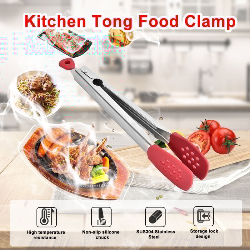 

Happyshopping - Pinza de cocina de acero inoxidable para alimentos, para cocinar barbacoa para asar a la parrilla,rojo