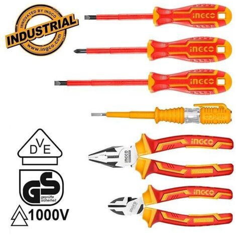 Pinza e Giraviti isolati 1000V INGCO Kit 6pz Elettricisti Professionali Manicate