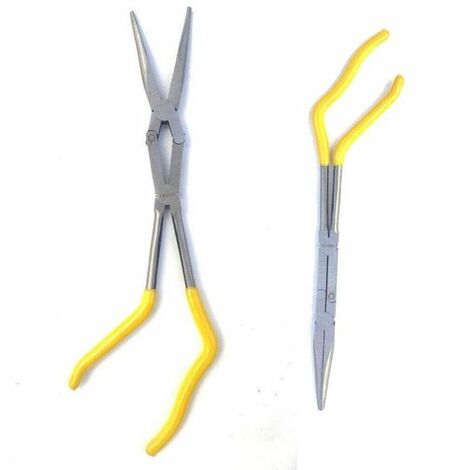 Pinza extra lunga 340mm becchi lunghi curva a doppio snodo per valvole molle