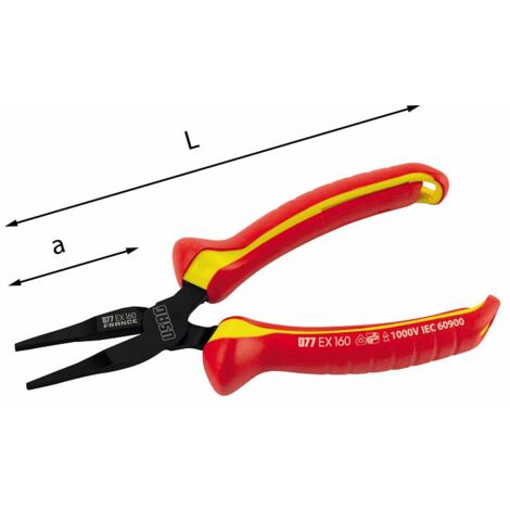 PINZA ISOLATA BECCHI PIATTI LUNGHISSIMI DIRITTI 1000 V 007 EX 50 MM