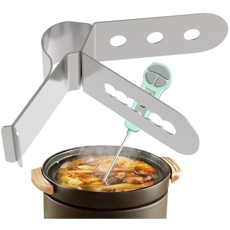 Pinza para sonda de temperatura: soporte de acero inoxidable de 3 orificios, pinza para termómetro resistente al calor, ideal para freidoras, hornos, barbacoas, cocina doméstica, camping, actividades 
