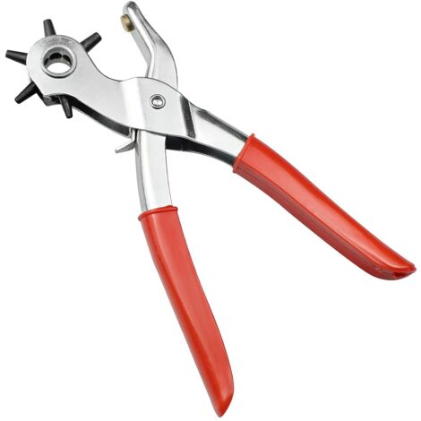 Pinza per punzonatura in pelle, perforatrice per pelle con 6 misure di punzone per pelle, artigianato, plastica, feltro, gomma, ecc. (rosso)