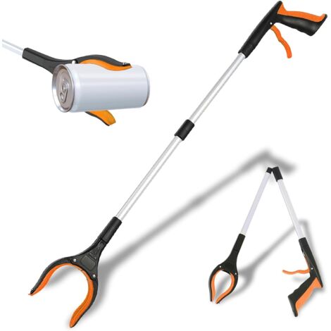 Pinza, Recolector de objetos, Recolector de residuos, Recolector de basura, Pinza plegable, Pinza telescópica de 83 cm, Pinza para recoger sin agacharse (Naranja)