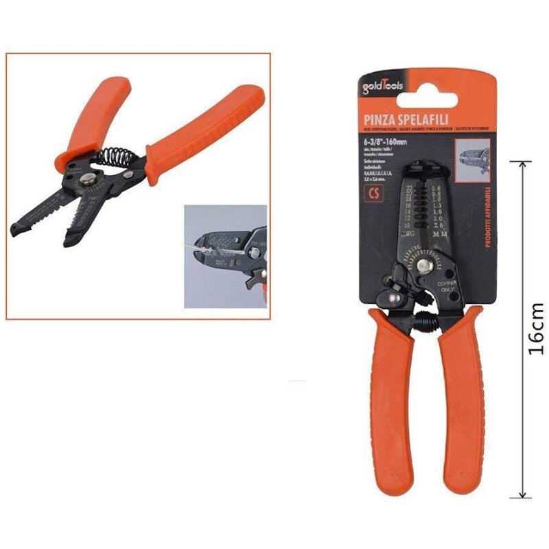 Trade Shop Traesio - Pinza Spelafili Crimpatrice Misure 0.6 2.6 Mm Manico Isolante Spellacavi 91569 -