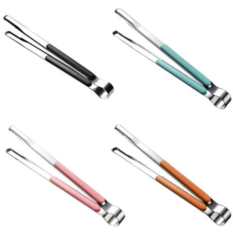 Pinzas de acero inoxidable para barbacoa, pinzas para alimentos para asar a la parrilla, pinzas para hielo, pinzas para carne y pan - Negras