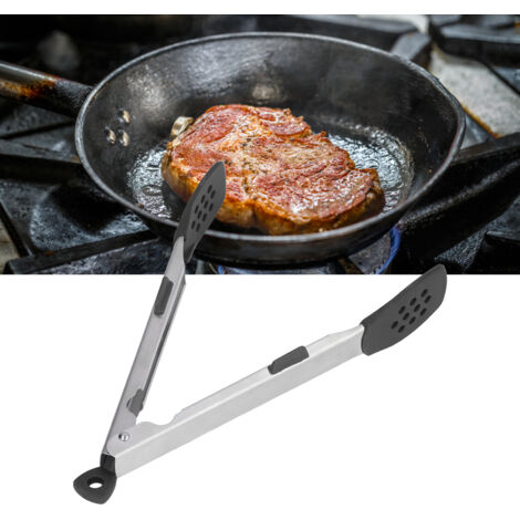 Pinzas de cocina industriales 304 – Acero inoxidable antiadherente y resistente a la corrosión – Negro – 28 cm