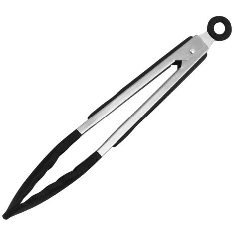 Pinzas de cocina profesionales, pinzas para barbacoa negras de 23 cm en acero inoxidable y silicona de grado alimenticio, resistentes al calor.