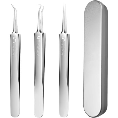Pinzas para puntos negros (3 unidades), extractor profesional de comedones, juego de pinzas de precisión para eliminar puntos negros de la nariz, cejas y pestañas, para eliminar granos faciales.