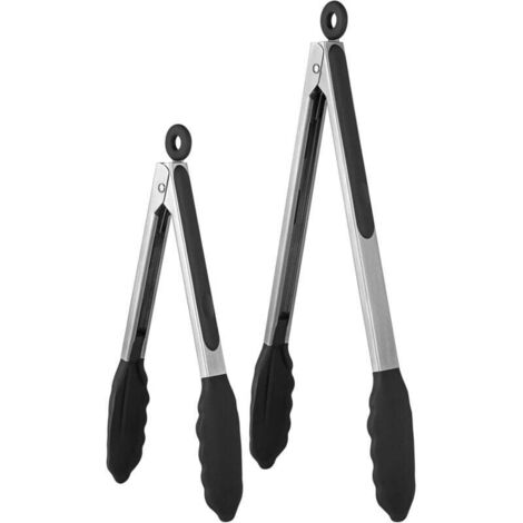 Pinze da cucina con blocco in acciaio inossidabile di alta qualità con punte in silicone, set da 2 - 9" e 12"