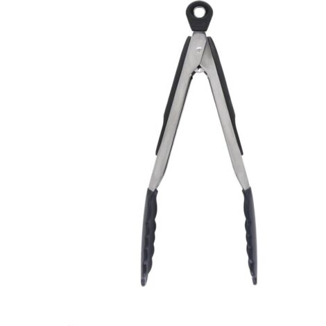 Pinze da cucina lunghe 23 cm con punte in silicone, realizzate in acciaio inossidabile e silicone antiscivolo.