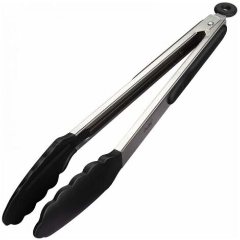Pinze da cucina professionali nere da 27 cm, pinze per griglia in acciaio inossidabile e silicone, pinze da cucina resistenti al calore