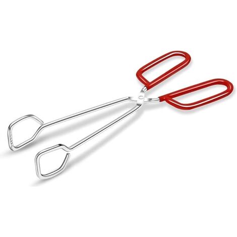 Pinze da cucina resistenti in acciaio inossidabile da 25 cm - Impugnatura rossa antiscivolo e confortevole, design a forbice, resistenti al calore per grigliare e cucinare.