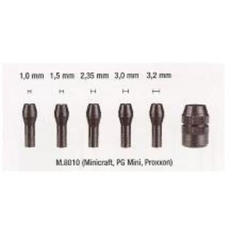 Pinze di serraggio mm 1 - 1,5 - 2,35 - 3 - 3,2 con ghiera Poggi Mini M.8010