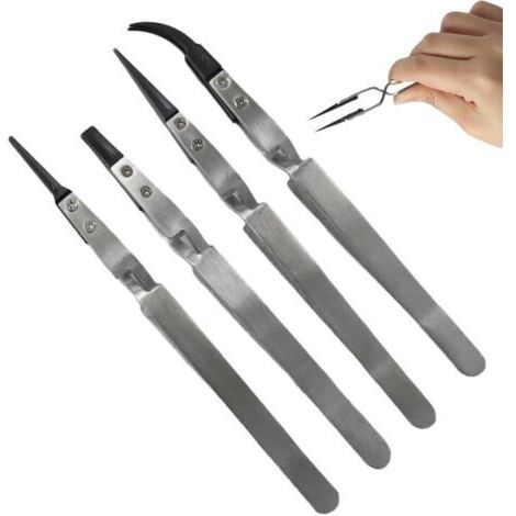 Pinzette antistatiche in acciaio inossidabile con punte in plastica antistatica - Strumenti di precisione per elettronica, gioielleria, modellismo e cosmetica