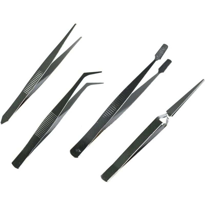 Image of Vetrineinrete - Pinzette in acciaio pinze industriali di precisione professionali strumenti di riparazione 4 pezzi per modellismo elettronica