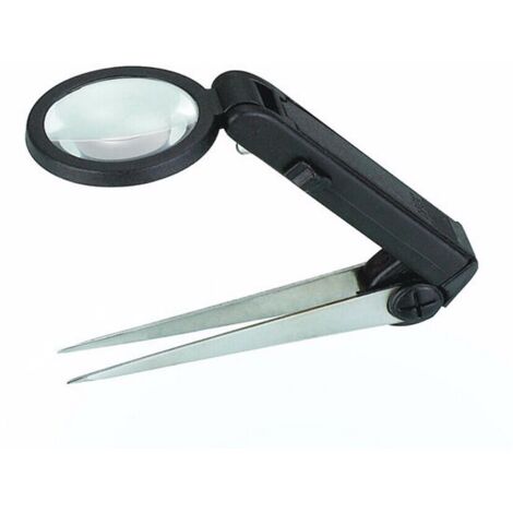 Pinzette pieghevoli per sopracciglia con lente d'ingrandimento e clip a LED, ingrandimento 10x e luce LED.