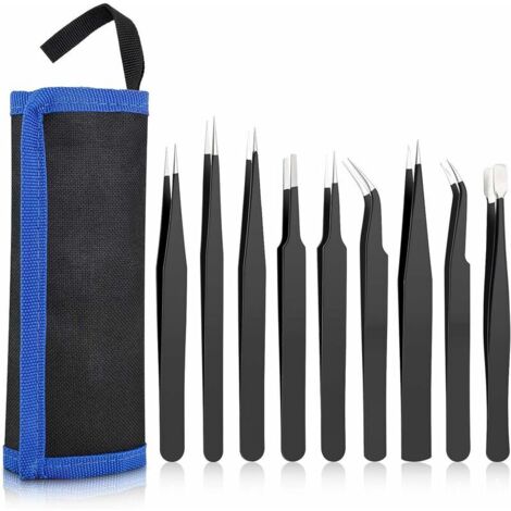 Pinzette temprate e altamente elastiche, 1,5 mm, rifilate, set da 9 pezzi