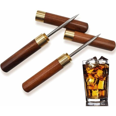 Piolet Glace 2 Pièces Acier Inoxydable Pioche Glace Broyeur Poinçon avec Couvercle Outil Pioche à Glace Concasseur Bois la Pioche Outil Glace Pilée pour Bars Cuisine Barmans Pique Nique Camping