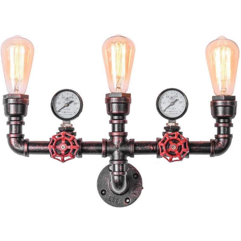 Gojoy - Pipe à Eau Applique Murale Interieur Exterieur Industrielle Rétro Steampunk Lampe Vintage Métal Lumière 3 Ampoules pour Bar, Décoration de