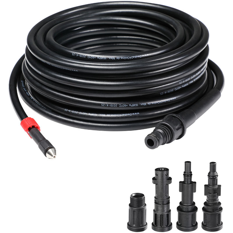 Drain Pipe Cleaning Hose 15 m Flexible Jetter Tube Cleaner Unblocker Kit Pressure Washer Hose Set 5 Retrofit Adapters Wiggly Nozzle 160 Bar 2300 PSI