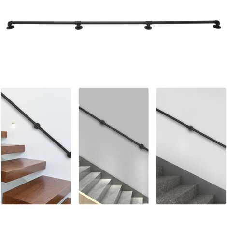 Pipe Stair Handrail Staircase Handrail Outdoor Indoor 8ft Black For Wall Mount