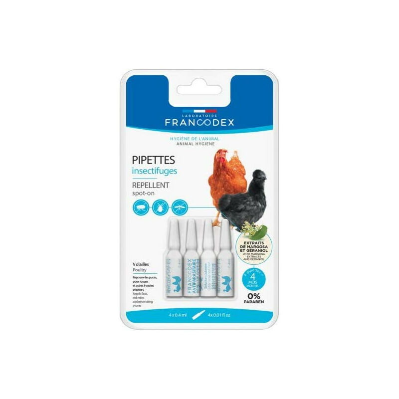 

Pipetas repelentes de insectos Para pollos, gansos y patos 4 pipetas
