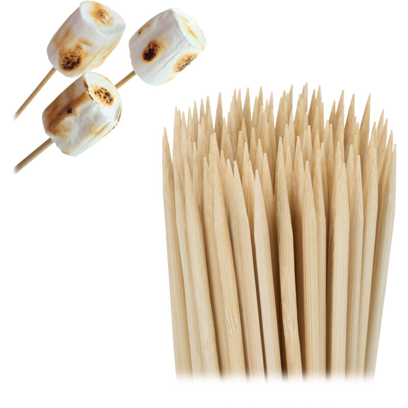 Relaxdays - Piques à brochettes, lot de 500, pics en bambou, 40 cm de long, pour viande, légumes, barbe à papa, nature