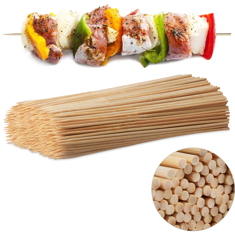 Piques bois, lot de 1000 brochettes barbecue, bambou, bricolage, longueur 30 cm, largeur 4 mm, pratique, nature
