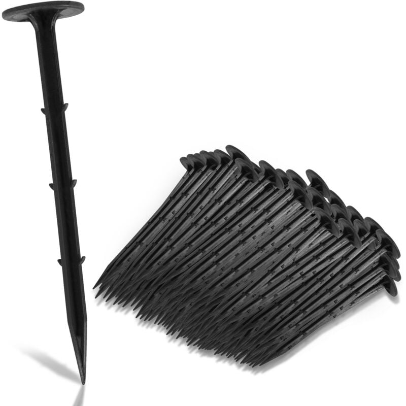 Piquet d'ancrage en plastique lot de 200-1000, fixation terre l. 16cm, noir - 200x