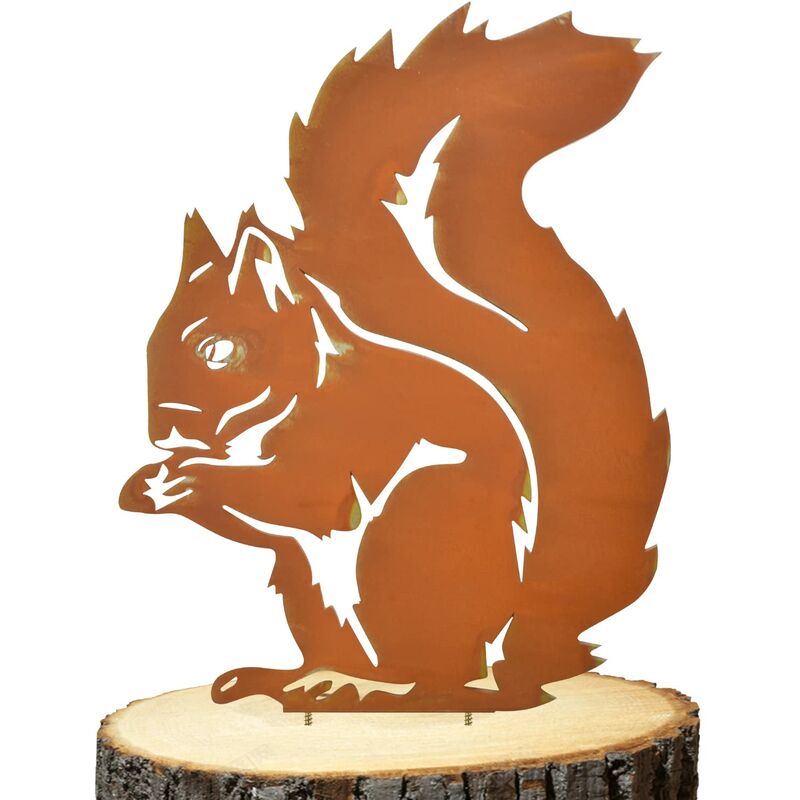 Piquet d'Écureuil Patinés, Écureuil Décoration de Jardin, Écureuil Rouillé avec Vis, Jardin De Silhouette Animale, Statue de Écureuil de Cour,