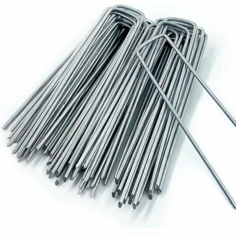 Piquet De Jardin - Acier Galvanisé - Forme En U - 150 Mm - Pour Bâche Et Gazon Artificiel - Lot De 50