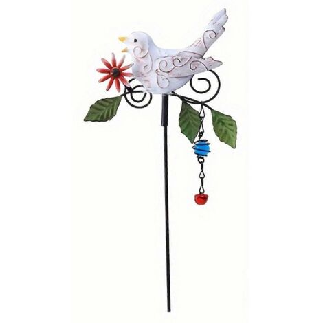 Piquet de jardin en métal, carillon éolien en forme d'oiseau avec clochette, décoration extérieure, A--