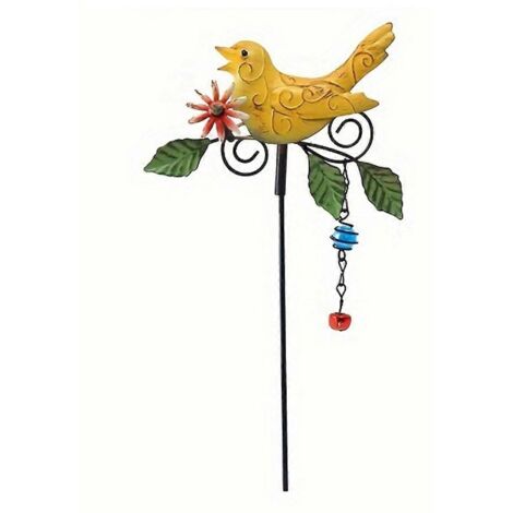 Piquet de jardin en métal, carillon éolien en forme d'oiseau avec clochette, décoration extérieure, B--