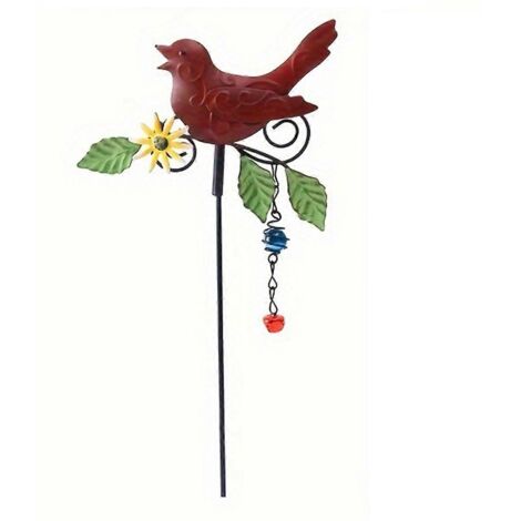 Piquet de jardin en métal, carillon éolien en forme d'oiseau avec clochette, décoration extérieure, C--
