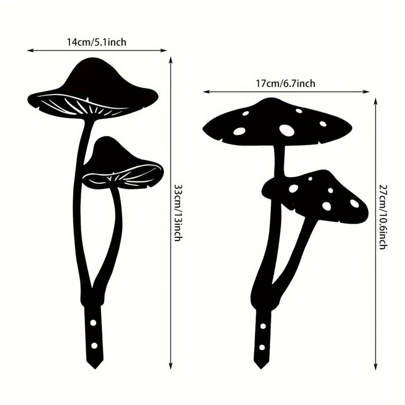 Piquet Décoratif Jardin Champignons en Métal, Statue de Silhouette Champignons Creux, Ensemble de 2 Silhouettes Famille de Champignons for Allée,