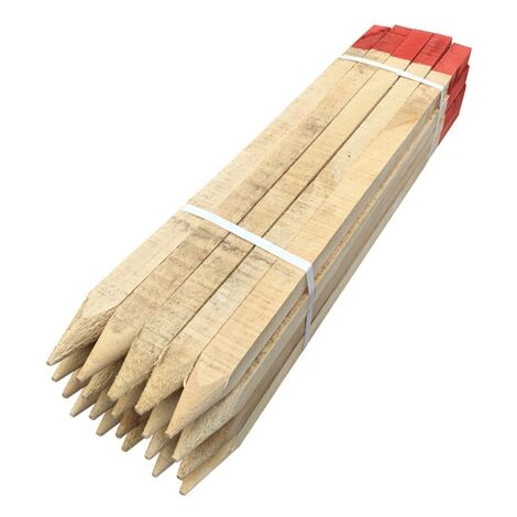 piquet d'implantation de chantier en bois avec bout rouge hauteur 0,75 ml (paquet de 20 pièces)
