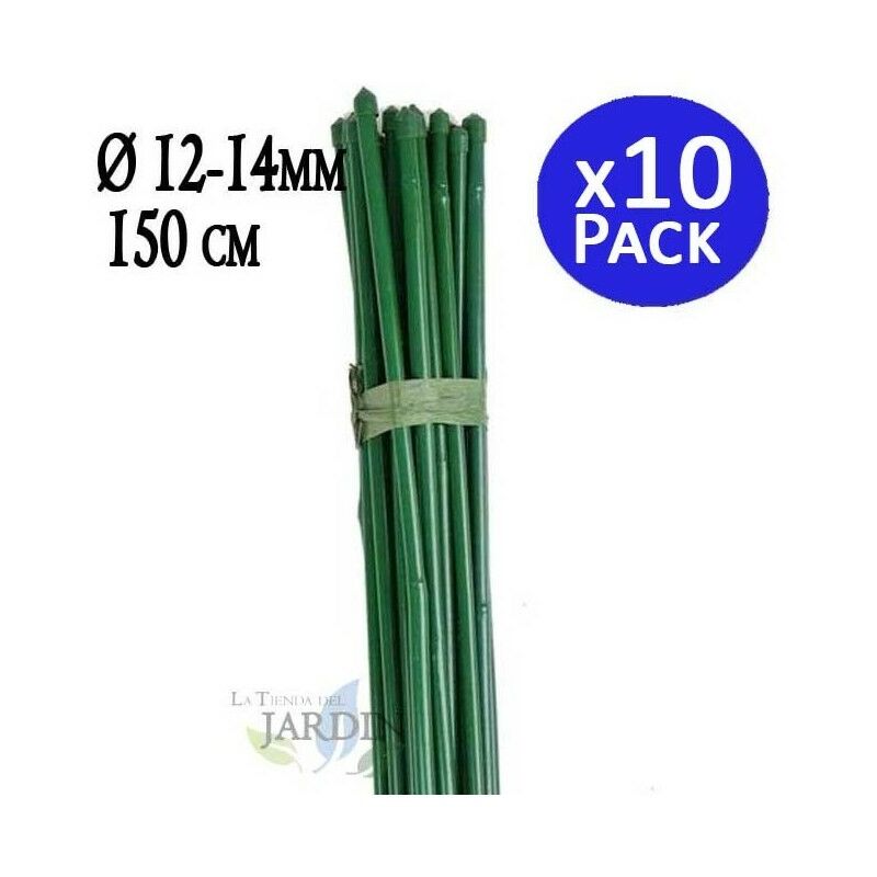 Tuteur en bambou plastifié 150 cm, diamètre de bambou 12-14 mm (Pack 10). Tiges de bambou écologiques pour attacher les arbres