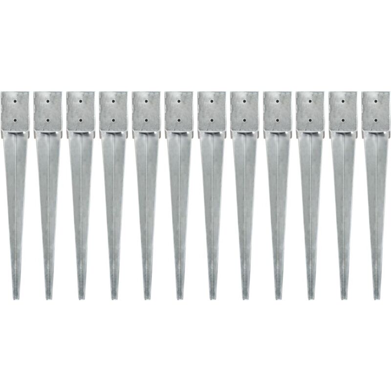 Piquets au sol 12 pcs Argenté 10x10x76 cm Acier galvanisé