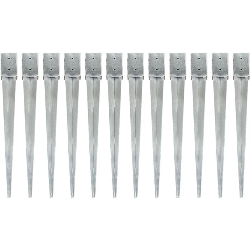 Piquets au sol 12 pcs Argenté 10x10x91 cm Acier galvanisé